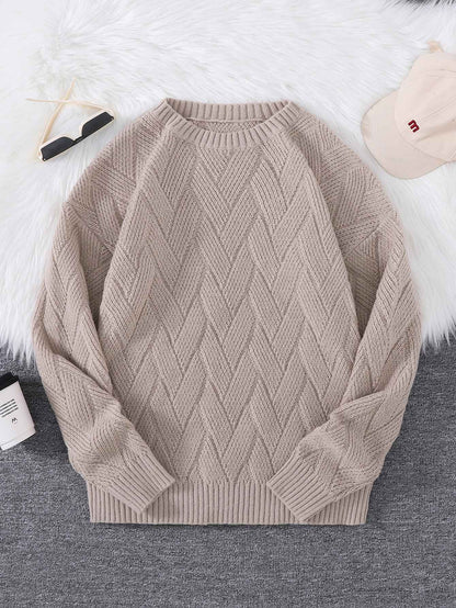 New\Japanese Style Round Neck Couple Sweater Plain Weave Style Casual Versatile Trendyy Men's Long-Sleeved Sweater Top