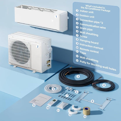 Ar Condicionado Quente/Frio Mini Split 12000BTU, 17 SEER2, Unidade AC de Parede Refrigera Ambientes de até 70m², Inverter com Eficiência Energética