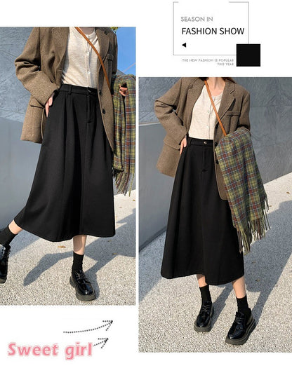 High Waist Plus Size Women Skirt Spring Women Clothing High Waist Hepburn Style Mid-Length A-Line Skirt New Casual Solid Skirts