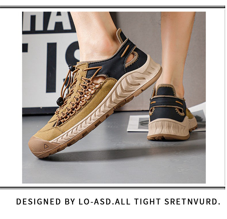 Sandals men's tide summer new style leather toe cap outdoor leisure sports hollow sandals beach shoes