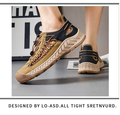 Sandals men's tide summer new style leather toe cap outdoor leisure sports hollow sandals beach shoes