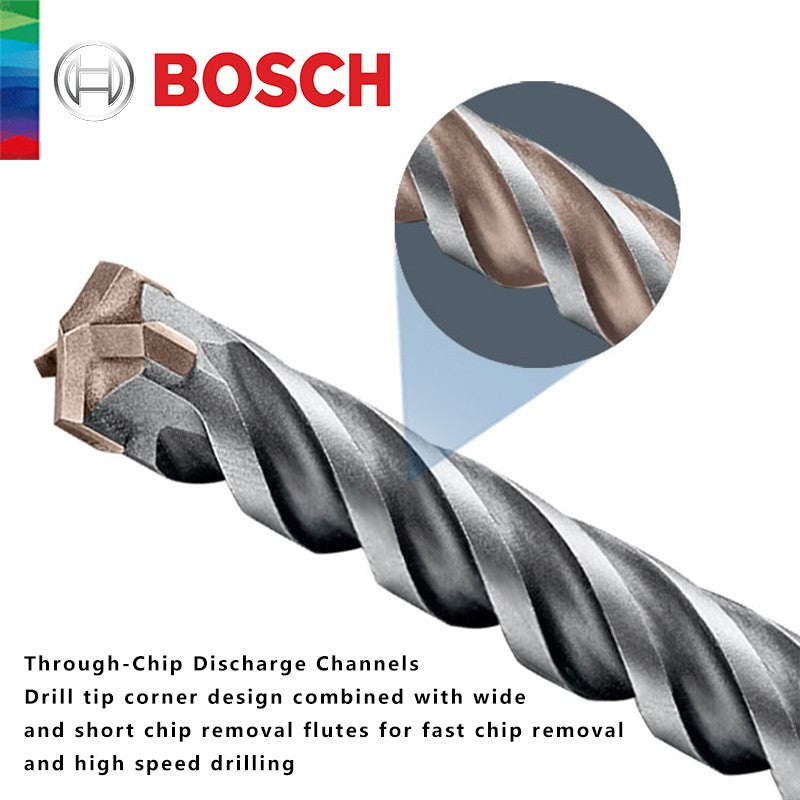 BOSCH Broca para Concreto e Madeira para Martelo Elétrico de Quatro Furos e Duas Ranhuras, de Duas Pontas, Série 5, com Haste Redonda