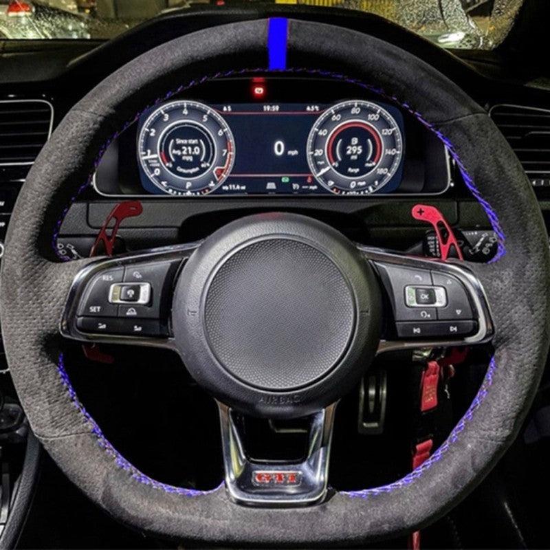 Capa de Volante de Carro Personalizada Costurada à Mão Trançada Camurça para Volkswagen Golf 7 GTI Golf R MK7 VW Polo GTI Scirocco 2015 2016