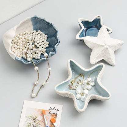 Mediterranean Ceramic Shell Ornaments Living Room Decorations Ocean Jewelry Box Multi-Functional Storage Accessories