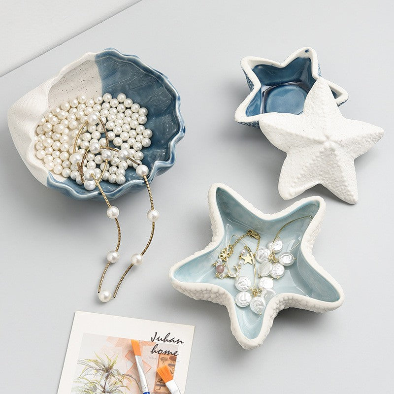 Mediterranean Ceramic Shell Ornaments Living Room Decorations Ocean Jewelry Box Multi-Functional Storage Accessories