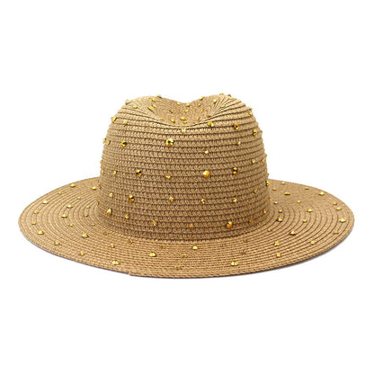 Hand made Diamond Straw Hat For Women's Summer Wide side Jazz Dress Cap Holiday Sun Protection Beach Hats