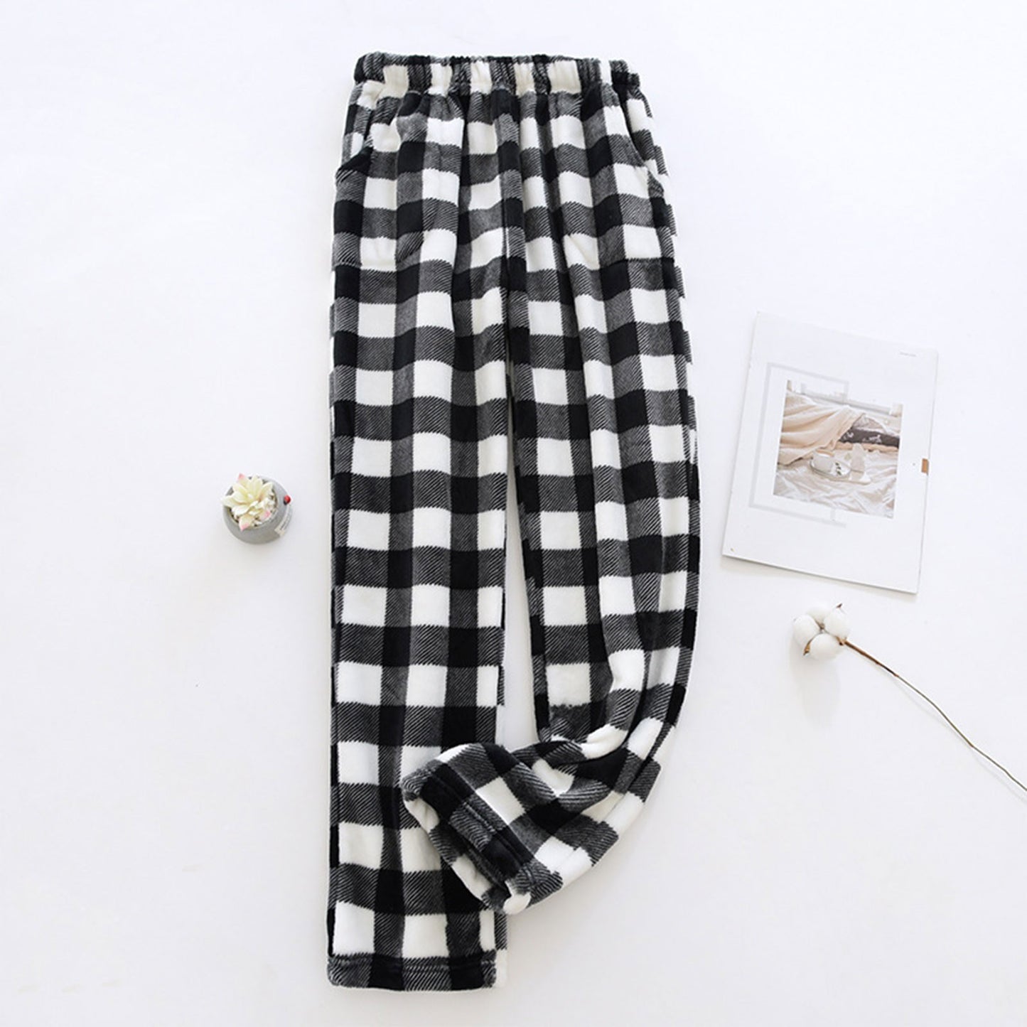 Women Pajama Pants Yoga Pants Elastic Waist Fuzzy Fleece Plaid Bottoms Soft Lounge Sleepwear With Pockets Plush Pajamas Pants
