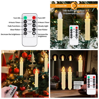 Flameless LED Taper Candles Christmas Tree Electric Candle Lights Mini Taper Clip-On Candles with Remote Timer for Wedding Decor