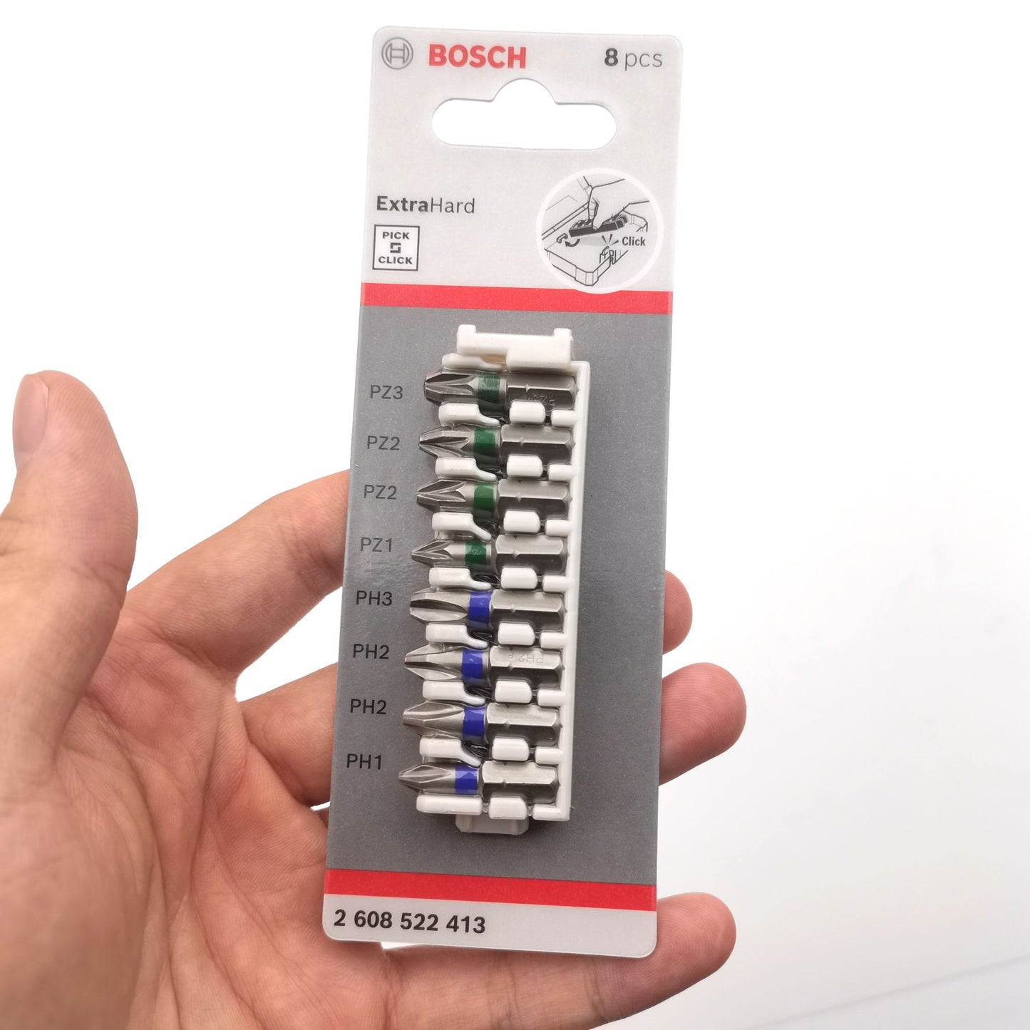 Bosch 2608522413 Brocas de Impacto Combinação PH1/2/3PZ2/3 25MM Extra Duras Kit de 8 Peças Acessórios para Ferramentas de Parafusadeira