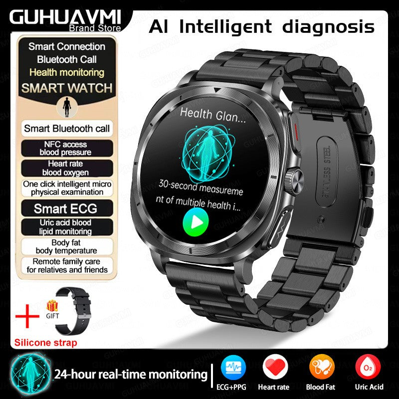Novo Relógio de Saúde Ácido Úrico Pressão Arterial Oxigênio no Sangue Análise Corporal Gordura Corporal Smartwatch ECG+PPG Chamada Bluetooth Relógio Mulheres Homens