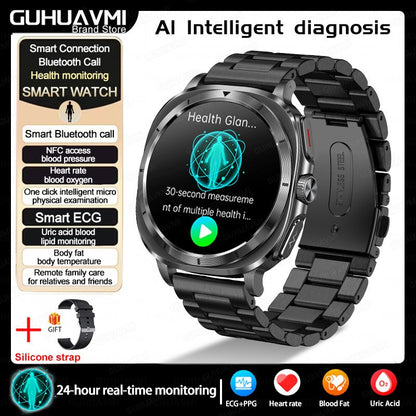 Novo Relógio de Saúde Ácido Úrico Pressão Arterial Oxigênio no Sangue Análise Corporal Gordura Corporal Smartwatch ECG+PPG Chamada Bluetooth Relógio Mulheres Homens