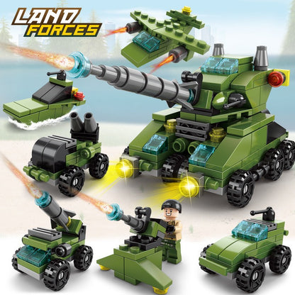 6 in 1 Mega City Building Set - Police Car, Fire Truck, Crane, Tank, Helicopter & More, Construction Engineering Toys Gift