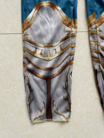 Kids knight armored jumpsuit with printed armor patterns for themed party and role-play activities