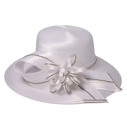 Chapéu Fedora Feminino Elegante Preto Vestido Formal Senhora Igreja Coquetel Chá Festa Chapéus Derby para Mulheres Laço Flor Aba Larga Chapéus Cloche