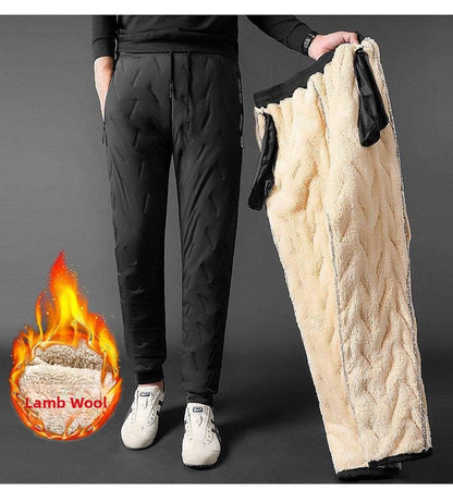 Men's Winter Thiened Fce Lined down Cotton Pants Casual Spor Long Trousers Loose Fit Warm Outerwear for Autumn And Winter
