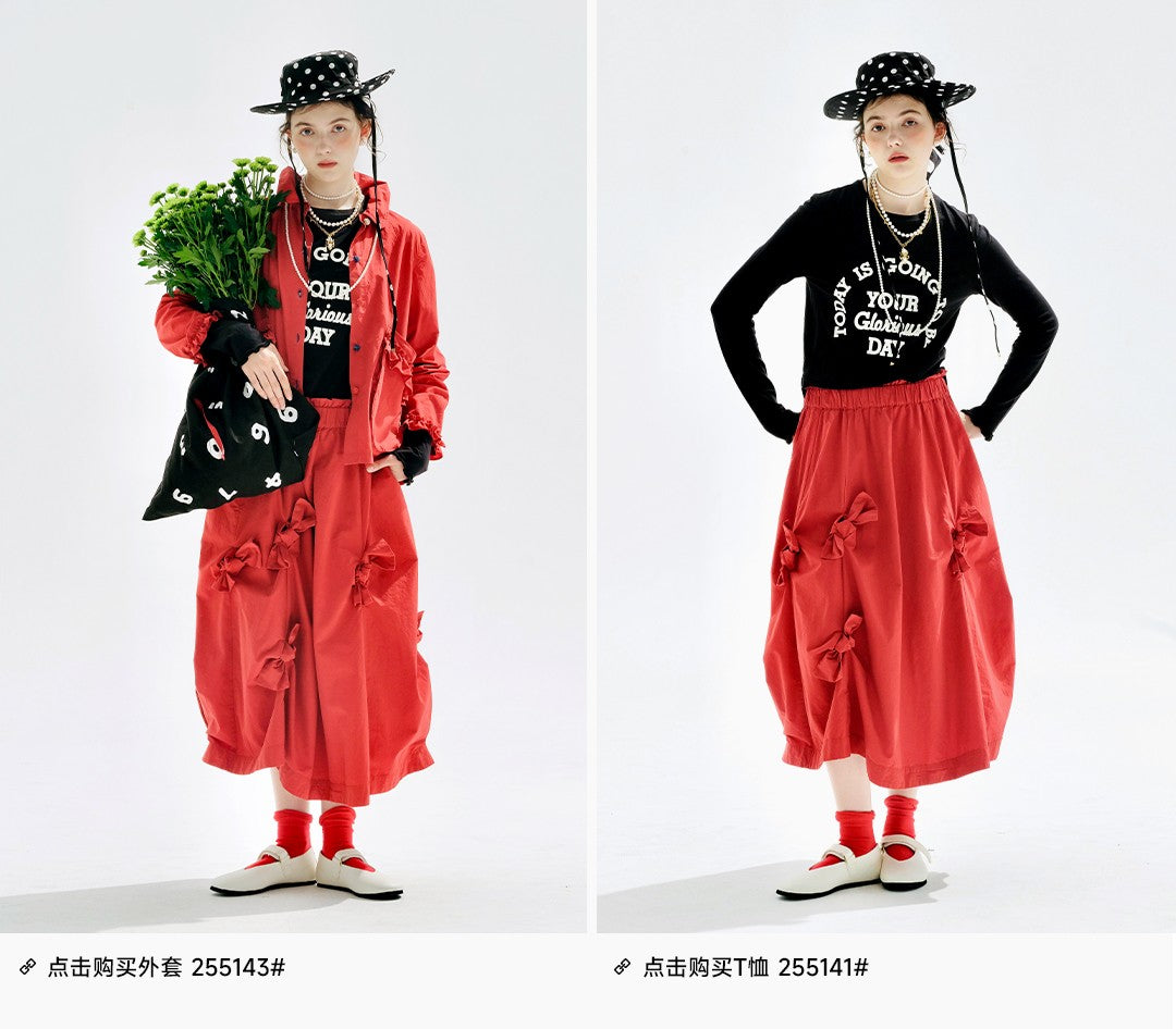 imakokoni 2025 Early Autumn Artistic Washed Braided Bow Half-Dress Casual Retro Women's A-Line Skirt255188