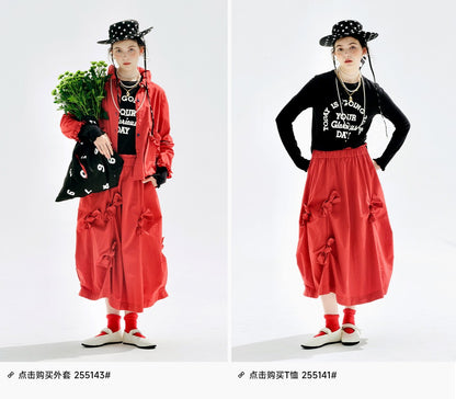 imakokoni 2025 Early Autumn Artistic Washed Braided Bow Half-Dress Casual Retro Women's A-Line Skirt255188