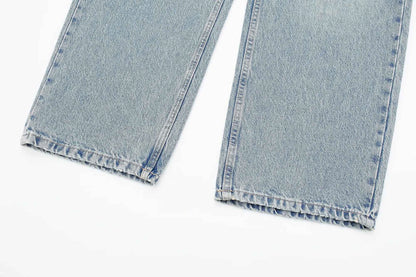 HH 2024 Women's Street Fashion Denim Blue Jeans Distressed Patchwork High Waist Zipper Fly Ripped Retro Long Pants