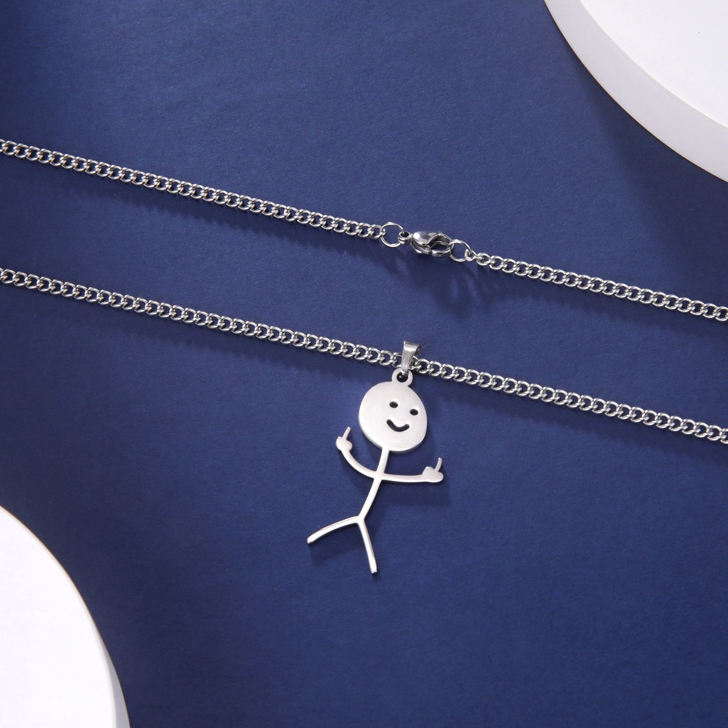 Skyrim Hip Hop Doodle Necklace for Men Women Stainless Steel Long Neck Chain Fashion Middle Finger Stickman Jewelry New