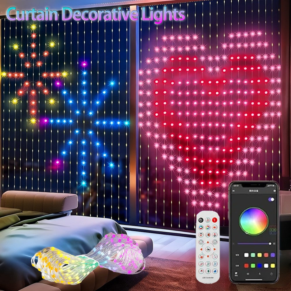RGB Curtain String Lights Music Sync Text Display Fairy Light App Controlled DIY Christmas Curtain Light Wall Room Decor 3M