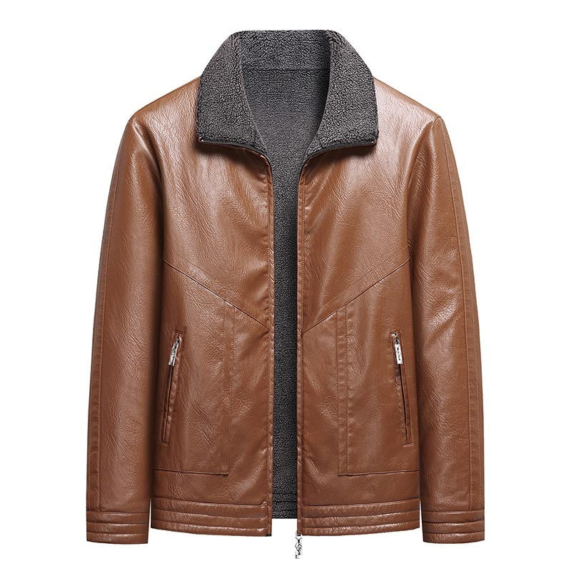 Leather Jacket Men Coats Autumn Fur Collar Luxury Fleece Black Oversized  6XL 7XL 8XL Plus Size Warm Winter Comfort High Quality