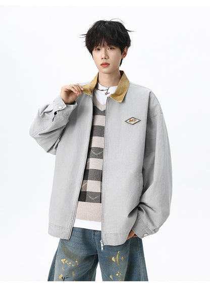 Maxbarley Trendy Cotton Jacket Men Autumn 2025 Hip-Hop Stitching Windproof Lapel Jackets K-Pop Antique Washed Motorcycle Coat