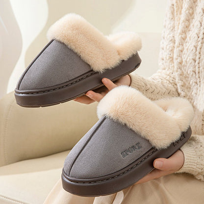 Casual Fluffy Slippers Women House Winter Plush Designer Shoes Ladies Flats Home Warm Fashion Elegant Solid Platform Footwear