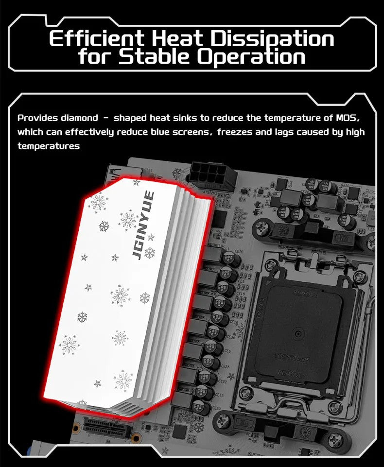 Placa-mãe JGINYUE B650M PRO V2 AM5 M-ATX para processadores AMD® Ryzen™ 7000/8000/9000 Series DDR5 RAM de até 96GB e 3 Slots M.2 para computadores (sem Wi-Fi)