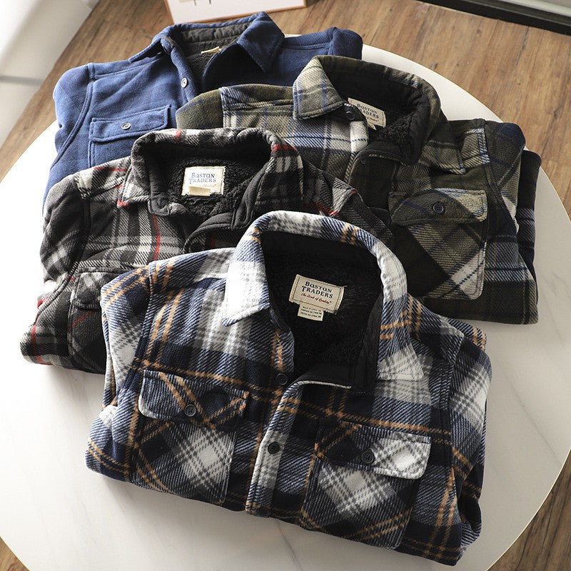 Mens Winter Fleece Linend Warm Plaid Shirt Jacket Casual Long Sleeve Flannel Checked Shirt Men Western Cowboy Button Up Tops