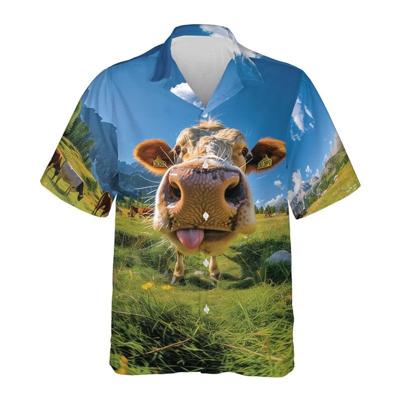 New Men's Shirts Hawaii Farm Style Animal Pattern 2025 Short Sleeve Aloha Blouse Cow Print Summer Casual Hawaiian Funny Camisa
