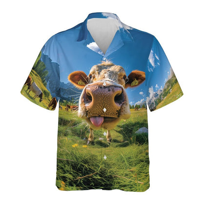 New Men's Shirts Hawaii Farm Style Animal Pattern 2025 Short Sleeve Aloha Blouse Cow Print Summer Casual Hawaiian Funny Camisa