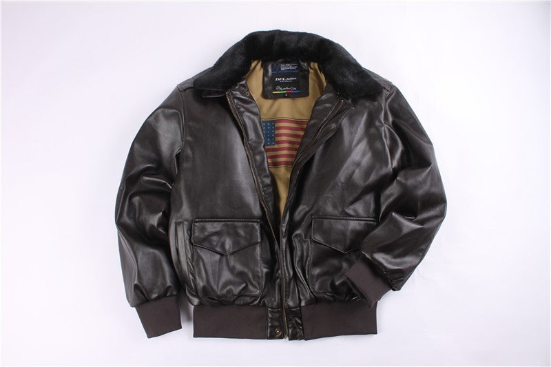 2023 Winter Vintage A2 leather jacket men streetwear Removable fur flight motorcycle bomber padded air force coat