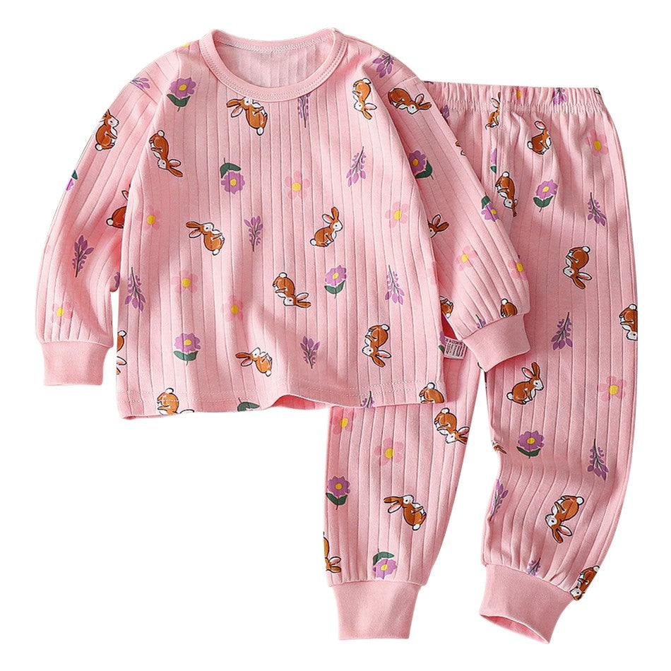Kids Casual Autumn Long Sleeve Pajamas Set Boys and Girls Cartoon Print Home Wear Comfortable Soft Fabric Sleepwear