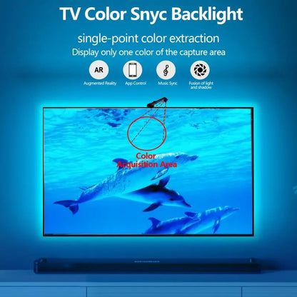 Smart TV LED Backlight with Camera for 55-75 inch Screens RGBIC LED Strip Lights Sync to Screen& Music Gaming Room Decor Light