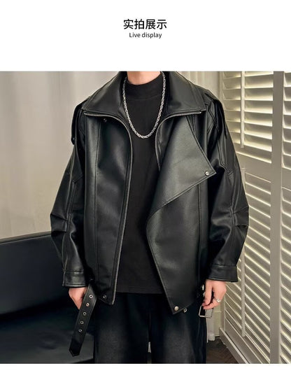 Spring and Autumn Retro PU Jacket Casual Zipper Locomotive Leather Clothes