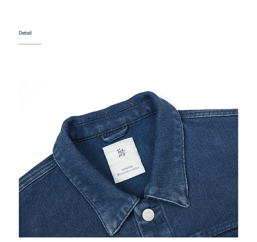 SIMWOOD High Standard 2025 Autumn New Oversize 12oz 100% Cotton Washed Indigo Blue Denim Jackets Fashion Cargo Jackets
