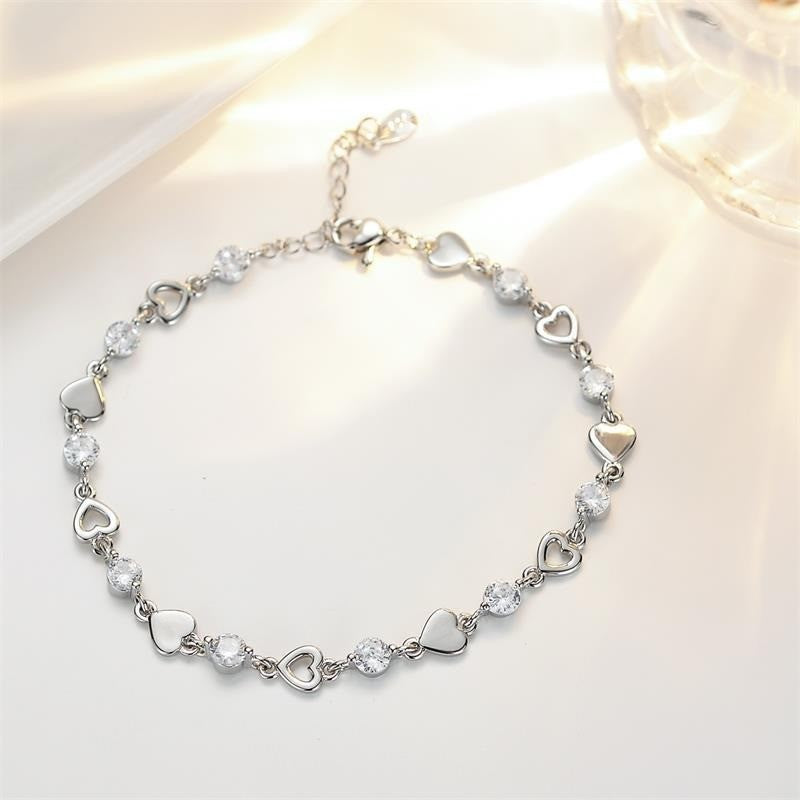 Pulseira Coração Prata 925 Esterlina Feminina Retro Coreana Versátil Zircônia Charme Pulseiras Original Festa Joias Presentes