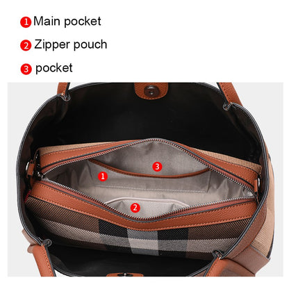 Aidrani  2025 New retro checkered women's handbag, large capacity luxury bag, canvas genuine leather bag