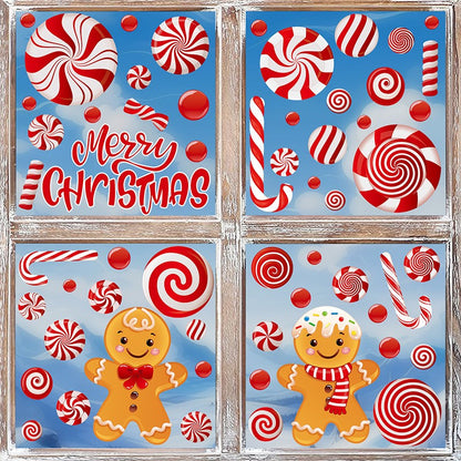 Christmas Gingerbread Man & Candy Cane Window Stickers - Sweet Holiday Decals for Bedroom Living Room Glass Holiday Home Decor