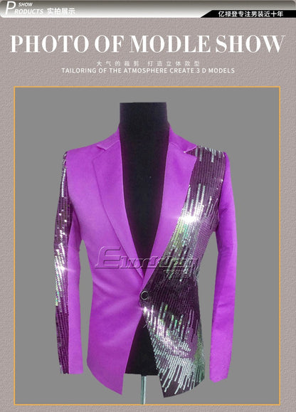 HOO 2025 Men's Color Matching Casual blazer Fashion Host Performance Sequined Dress