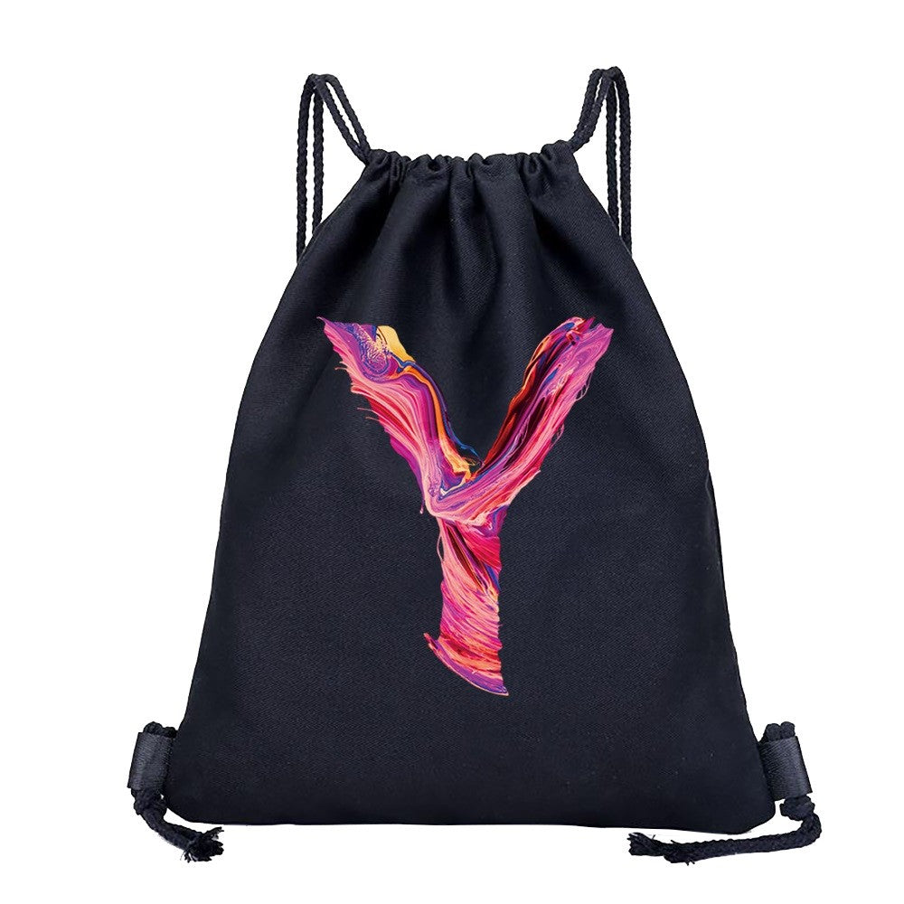 26 Initials Print Drawstring Bag Backpack Men and Women Beach Sports Travel Backpack Kid Gift Supplies Bag Portable Sundries Bag