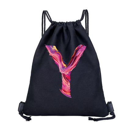 26 Initials Print Drawstring Bag Backpack Men and Women Beach Sports Travel Backpack Kid Gift Supplies Bag Portable Sundries Bag