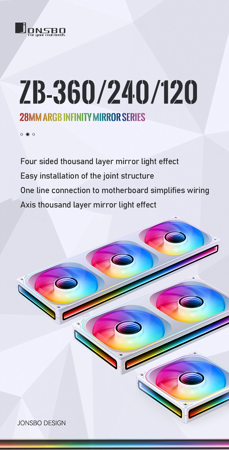 Jonsbo ZB-120/240/360 Computer Case Fan 5V ARGB 120mm Water-Cooled CPU Cooling Fan PWM ZB-360BR Forward/Reverse Fan Kits