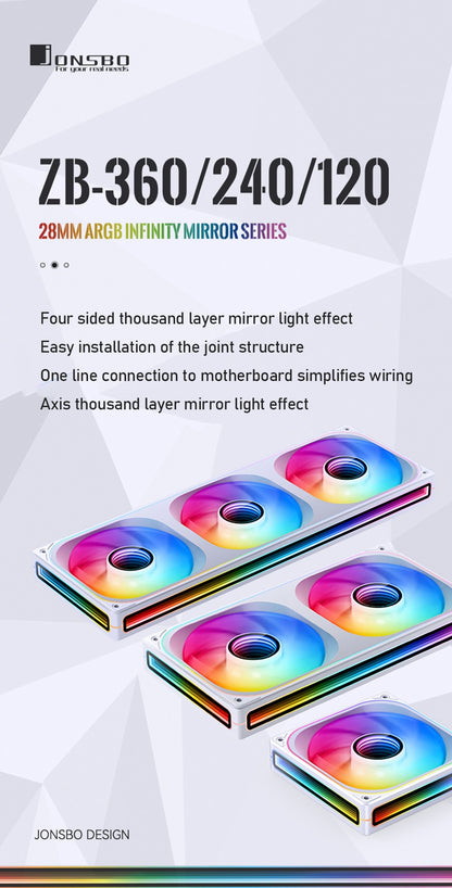 Jonsbo ZB-120/240/360 Computer Case Fan 5V ARGB 120mm Water-Cooled CPU Cooling Fan PWM ZB-360BR Forward/Reverse Fan Kits