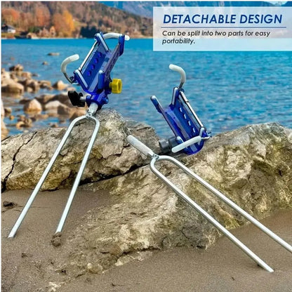 Suporte de vara de pesca de aço inoxidável de 2 peças, travamento de toque único ajustável em 360°, ponta de nylon reforçada e travamento automático de haste de perfuração cônica