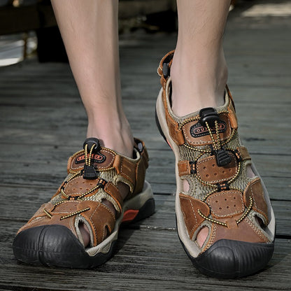 Summer Men's Sandals Classic Genuine Leather Sandals Fashion Outdoor Hiking Shoes Light  Breathable Non-slip Sneakers 38-48