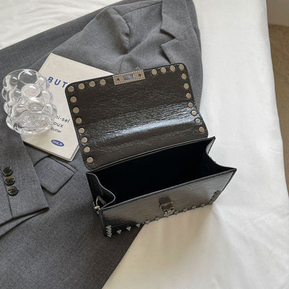 Rivet Small Shoulder Bags For Women Black Punk style Crossbody Bag Fashion Chain Flap Bag Leather Purses Designer Female Handbag