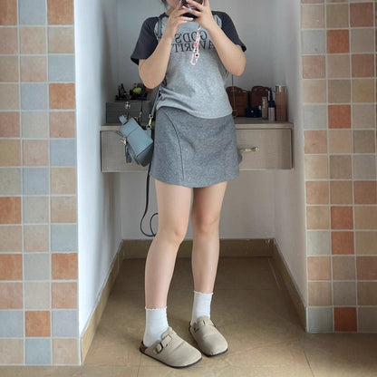 High Waist Grey Sports Mini Skirt for Women Summer New Style Slimming Short A- Line Casual Sweatshirt Skirt Trendy Biker Style