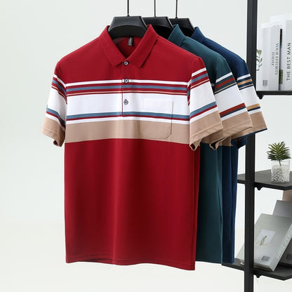 High quality brand men's short sleeved polo shirt summer fashion  striped design youth personalized top casual business T-shirt