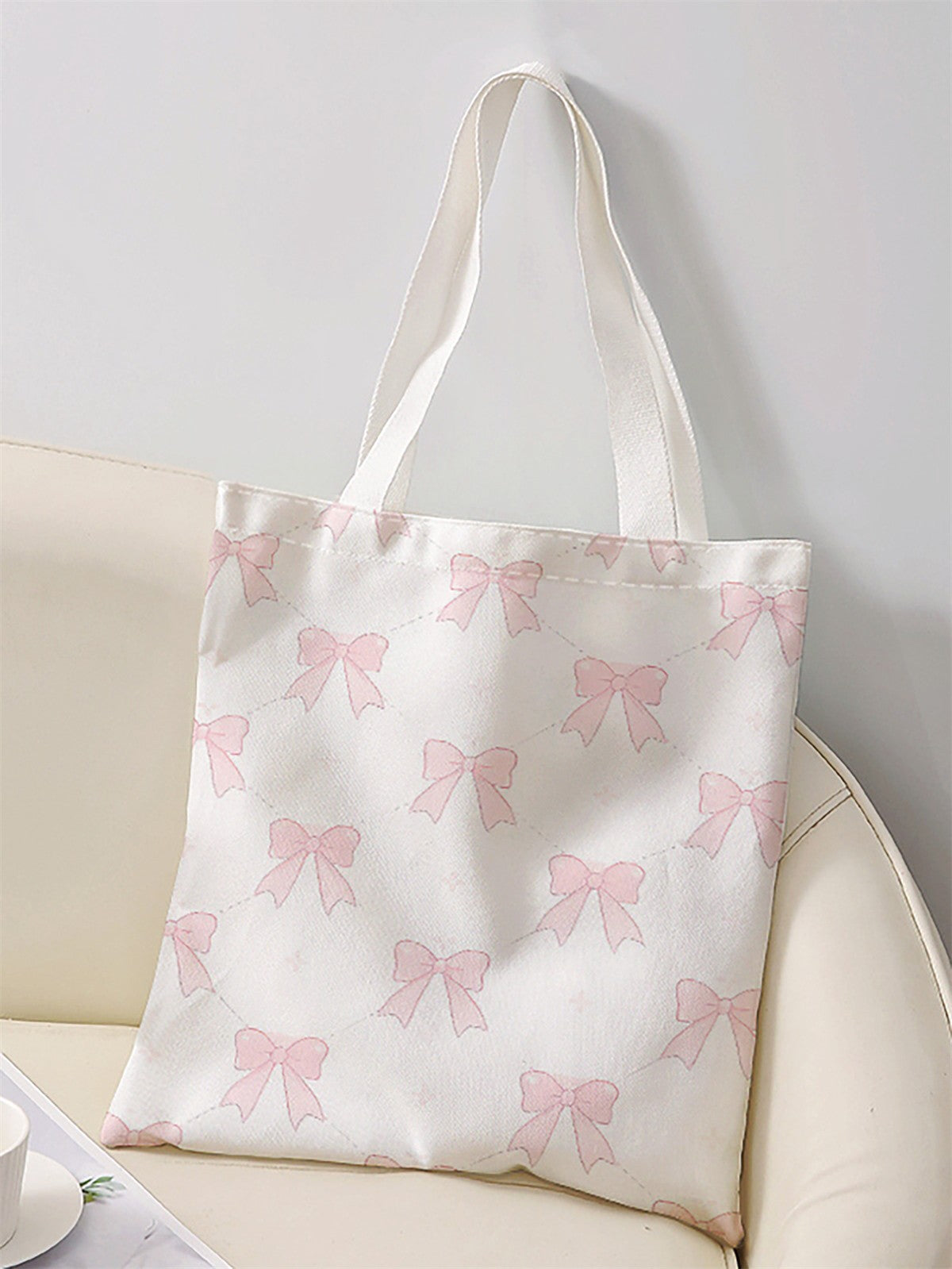 Bow pattern printed casual handbag, reusable fashionable backpack, multifunctional handbag, canvas shopping bag